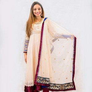 Buy Ivory & Maroon Net Anarkali for sale